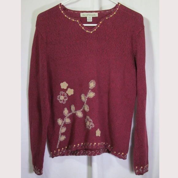 David Brooks Sweater Size M Red Embroidery - Picture 1 of 4
